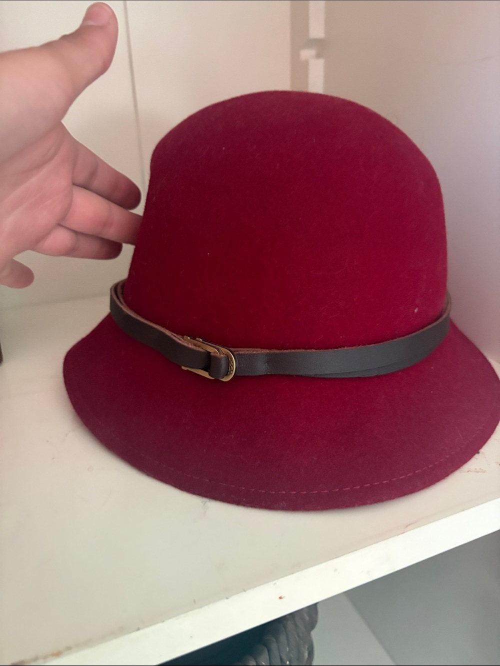 UGG Australia Women's Wine Felt Cloche Hat with Leather belt accent